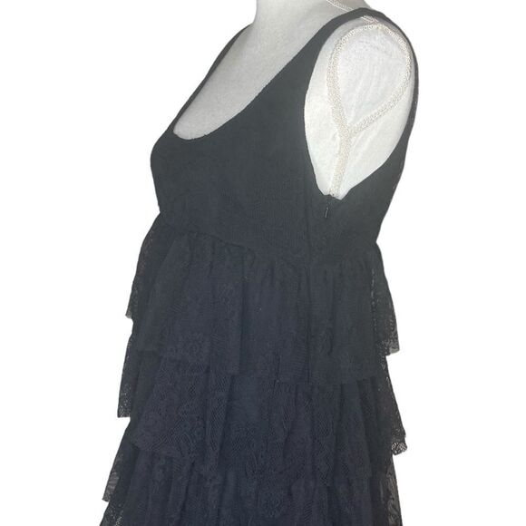 Zara Basic Wm’s Med Black Floral Lace 5 Tiered Ruffle Sleeveless Side Zip Dress - Picture 2 of 5